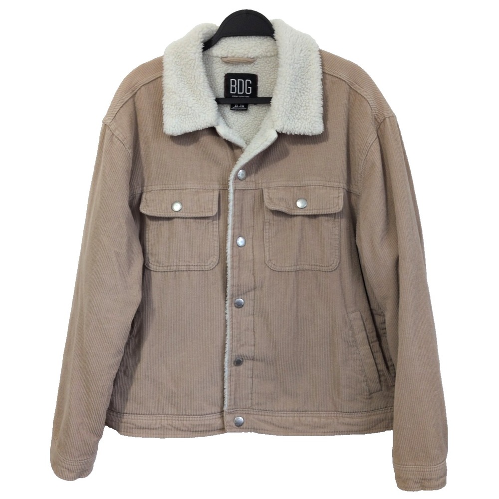 BDG Men's Corduroy Trucker Jacket Tan Sherpa Lined XL Classic Cabin Workwear